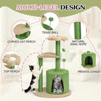 Outvita Cat Tree 33in Small Cat Tower, Multi-Level Cat Tree Tower with Cat Scratching Post and Curved Perch, Cozy Cat Condo, Padded Top Bed for Kittens and Indoor Cats, Beige & Green
