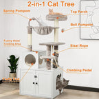 Cat Tree and Litter Box Enclosure Bundle, Hidden Cat Litter Box Furniture with Scratching Post, Wooden Cat Washroom Furniture, Modern Cat Condo, White