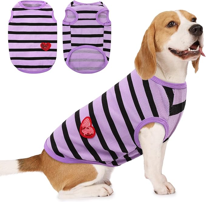 Dog Shirts for Large Dogs, Striped T-Shirts Pets Vest Pet Apparel Tee Shirts Dog Tank Top Spring Summer Suitable for Chihuahua French Bulldog Bichon Shih Tzu