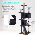 FDW | 70" Cat Tree Tower | Ashy | Multi-Level Indoor Activity Center with Sisal Scratching Posts, Condos, Plush Perches, Hanging Cat Toys | Sturdy, Easy to Assemble | for Kittens & Adult Cats