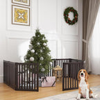 WELLAND 24" Freestanding Pet Gate, Foldable Indoor Wooden Dog Puppy Gate, 3 Panel Step Over Fence, Expands Up to 60" Wide, Espresso