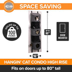 K&H Pet Products Hangin Cat Tree Condo 5 Level Door Mounted Cat Furniture, Space Saving, Mesh Levels, Peep Holes, Interconnecting Levels, Collapsible, Tool-Free Assembly - Gray - Fits Doors <80in H