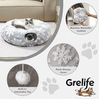 Grelife Cat Tunnel Bed for Indoor Cats, Cute Cat Tunnel Toys, Cat Donut Tunnel Toys with Washable/Removable Cushion, Non-Slip Base, for Cats, Kittens, Small Pets(33.4")