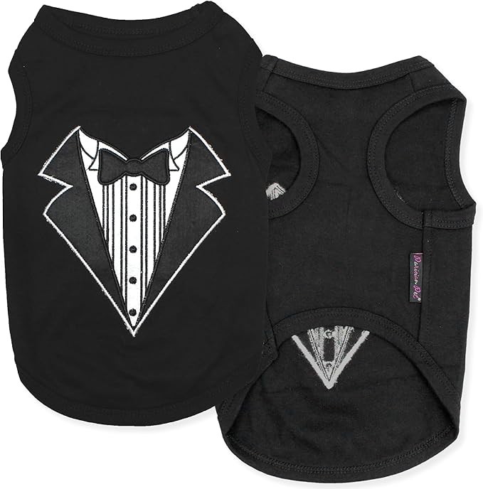 Parisian Pet Dog Shirt – 100% Cotton Shirts for Small Dogs – Sleeveless Tuxedo Puppy Clothes – Lightweight and Breathable Pet Apparel – Black Dog Clothes - Stretchy T Shirts for Dogs