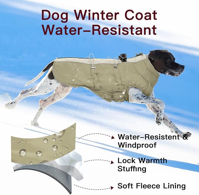 Medium Dog Coat - Warm Zip Up Snowsuit Dog Harness Vest, Reflective Water-Resistant Dog Jacket for Medium Dogs - Jack Russell, Mini Schnauzer, Apricot