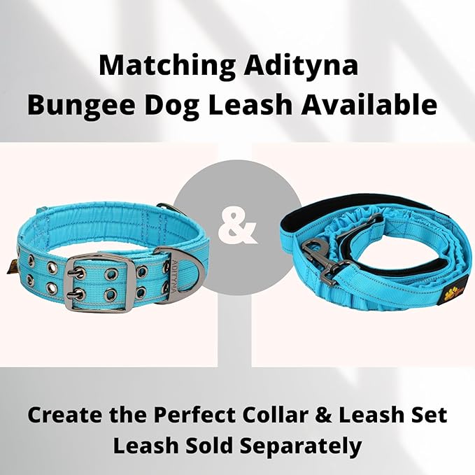 ADITYNA Heavy Duty Dog Collar for Medium Dogs - Reflective Blue Collar with Handle for Training, and Walking - Wide, Thick, Tactical, Soft Neoprene Padded