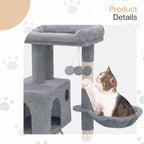 36 Inch Cat Tower for Indoor Cats, Multi Level Cat Condo with Scratching Post, Ramp, Plush Perch, Cat Cave, Basket, Cat Activity Center w/Ball for Small Space, Light Gray