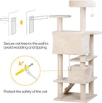 54in Cat Tree for Indoor Cats Multi-Level Condo Tower Bed Furniture Kitten Play House with Scratching Posts, Beige