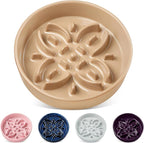 vancasso Ceramic Slow Feeder Dog Bowls, Puzzle Dog Food Bowls with Floral Maze, Anti -Slip Pet Food Dish for Medium Breed, 1.5 Cups, Brown