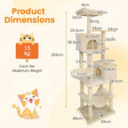 PETSITE 80-inch Tall Modern Cat Tree, Multi-Level Cat Tower with 2 Comfy Condos, Sisal Scratching Posts, Side Basket, Snug Hammock, and Dangling Balls, Ideal for Indoor Cats and Kittens (Beige)