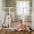 Mumeasy 36" Extra Tall Baby Gate for Doorways, 29.7"-57" Extra Wide Dog Gate for Stairs, Pressure Mounted Auto Close Pet Safety Gate with Easy Walk Thru Door, Large Indoor Child Gate for House, White