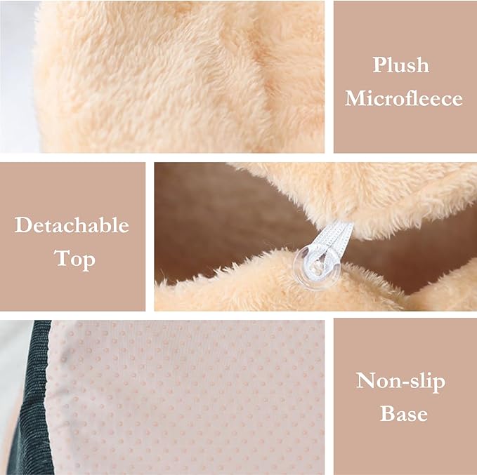 Cat Cave Bed – Plush, Warm & Calming Hideaway with Detachable Lid & Mat, Covered House for Indoor Kitten & Kitty (Snow)