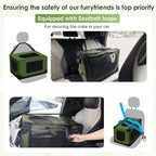 Soft Small Dog Crate - 24 inch Portable Travel Puppy Crate for Small Pets or 2 Cats, Collapsible Pet Carrier with 4 Mesh Doors, Car Kennel for Dogs with Handle for Indoor and Outdoor, Green