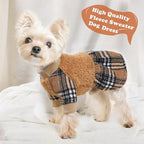 Dog Sweater Dog Winter Clothes for Small Dogs Boy Girl Fall Puppy Dress Warm Fleece Chihuahua Yorkie Teacup Doggie Sweaters Dresses for Small Dogs Girl Cat Outfits Brown Plaid, XXS