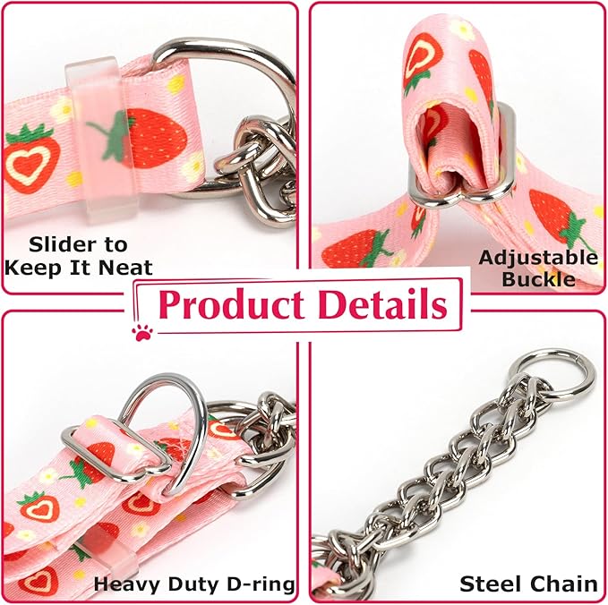Martingale Dog Collar with Chain - Rose Flower Pattern Adjustable Anti Pull Training Collar Soft & Durable Design for Medium, Large & XL Dogs (Large, Rose Flower)