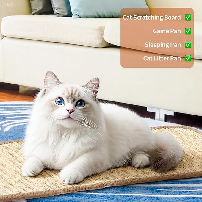4 Pack Cat Scratcher Mat, 15.7x7.8 Inch Sisal Scratching Pad with Adhesive Tape, Horizontal Floor Protector for Furniture Sofa Wall - Khaki