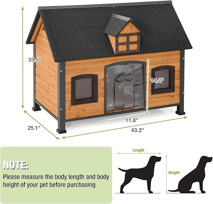 GUTINNEEN Dog House Outdoor with Metal Frame, Wooden Dog Shelter with Weatherproof Roof, Dog Kennel for Small to Large Dogs Indoor