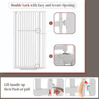 Glaf Extra Tall Pet Gate 63" Pressure Mounted Cat Door Safety Metal Cat Gate Adjustable Width Dog Gate Auto-Close Dog Door for Doorways, Stairs, Kitchen, Hallway (White, 33.86-37.4")