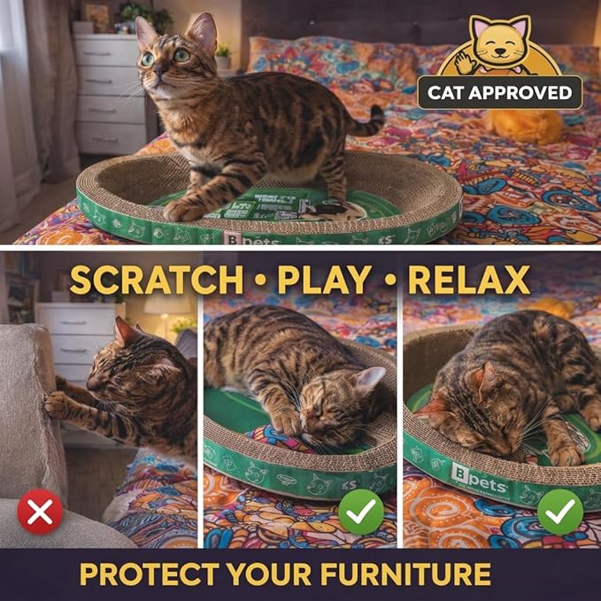 Cat Scratcher Lounge Cardboard Bed – Sturdy Oval Shape for Claw Care and Comfort