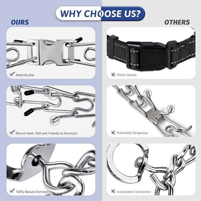 Pinch Collar for Dogs, Prong Training Collar with Quick Release Buckle for Dog Pulling Behavior Correction, Adjustable Pinch Leashes (Small / 12.5-18" Neck Size)