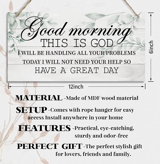 Good Morning This is God Inspirational Quote Wooden Decor Sign, Bible Verses Decor Signs, Hanging Printed Wooden Plaque Decor, Rustic Home Decor Sign, Hanging Christian Gift 12x 6inch