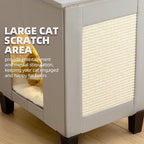 Cat House for Indoor Cats Condo,Cat Furniture with Large Area Scratch Pad，Leather Cat Bed Side Table & Nightstand for Living Room and Bedroom Decoration,Grey