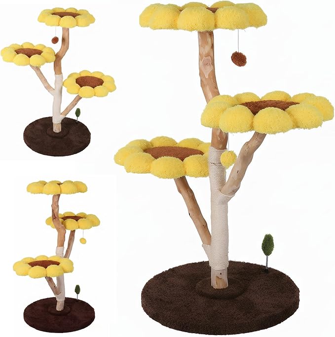 Generic Sunflower Cat Tree with Scratching Post Anti-Slip Climbing Frame Pet Bed Tower