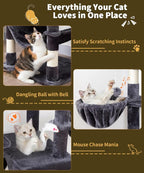 AMHANCIBLE Cat Tree, 70 Inch Cat Tower for Indoor Cats, Multi-Level Cat Tree with Scratching Post, Hammock, Hanging Basket, Large Cat Condos for Adult Cats Kittens, Dark Grey, PT18DG