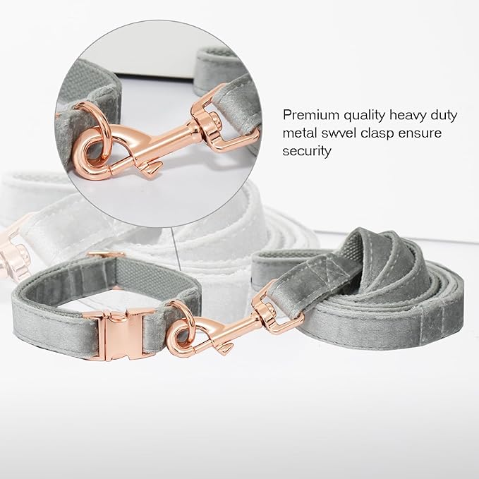 Bubblepup Velvet Dog Collar and Leash Set, Dog Collars for Small Medium Large Dogs Leash for Training & Walking