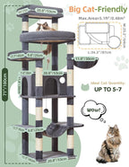Taoqimiao 71 Inches Cat Tree for Large Cats 20lbs+, 3 Giant Perches, Multi-Level Cat Tree Tower, Widened Cat Condo with 9 Scratching Posts, Luxurious Hammcock & Basket, Smoky Gray, MS034G