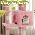 Cat Tree Tower with Metal Frame Hammock, 41'' Cat Trees for Indoor Cats Large Adult, Cat Towers with Scratching Post, Cats Condo furniture with Pink Flower Perch, Cats Climbing Tower for Kittens(Pink)