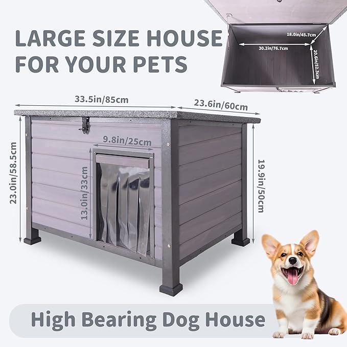 Dog House Outdoor Weatherproof, Sturdy Large Breed Doghouse Anti-Chewing Iron Frames Wood Houses, Dog Shelter for Indoor Puppies, Cats
