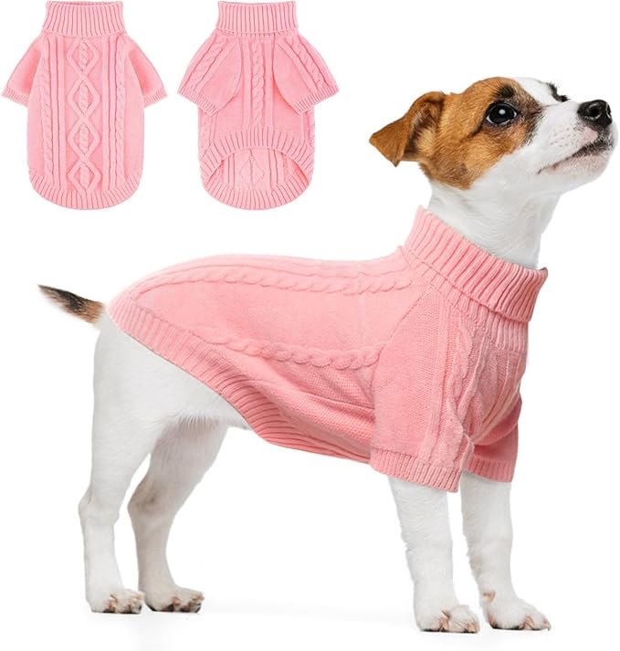 BEAUTYZOO Small Dog Sweater-Dog Sweatshirt Pullover Cable Knit Wear Classic Turtleneck Thick Cold Weather Clothes for Small Dogs, Medium Dogs, Puppies,Green Cable S (Back: 12", Chest: 16", Neck: 10")