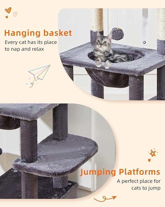 Taoqimiao Cat Tree,39.4-Inch Cat Tower for Indoor Cats,Suitable for Kittens with Luxurious cat condo with Soft Hammock and Luxurious Perch MS027G Smoky Gray