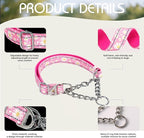 Martingale Dog Collar with Chain,Pink Daisy No-Pull Dog Collar Adjustable Comfortable Reflective Choke Dog Collar for Training & Walks（Pink Daisy Medium
