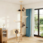 Cypherx Floor to Ceiling Cat Tree, 6 Tier Tall Cat Tower Adjustable Height (81-109 in), Modern Cat Tree Tower for Indoor Cats with Scratching Post, ransparent Capsule and Cozy Hammock, Wood