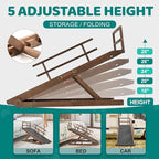Dog Ramp for Bed, Adjustable Pet Ramps for Dog to Get on Bed, Non-Slip Rubber Surface - Folding Wooden Dog Ramp for Small/Large/Old Dogs, Adjustable up to 27.5 inch High Beds, Safety Railings