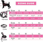 WINSEE Pet Harness Collar and Leash Set, All-in-one Reflective Dog Harness No Pull with Adjustable Buckles for Puppies, Small, Medium, Large, and Extra-Large Dogs (Large, Pink)