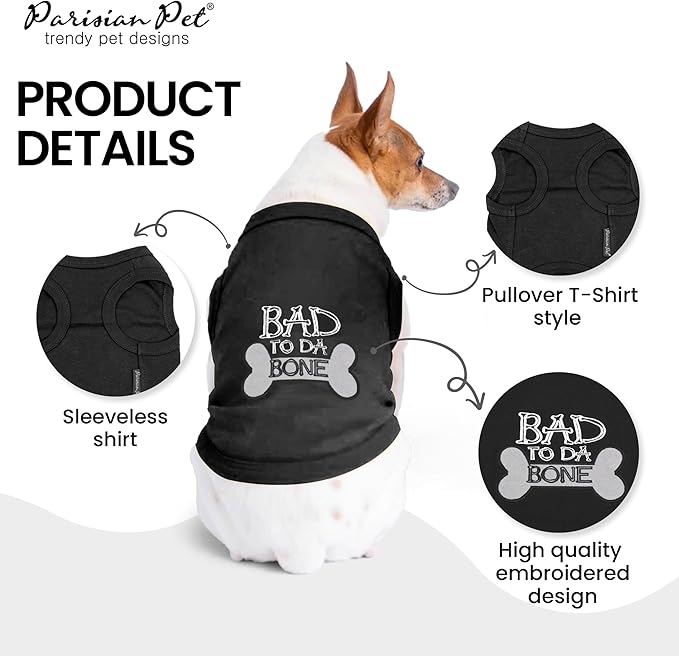 Parisian Pet Dog Shirt – 100% Cotton Shirts for Large Dogs – Black Sleeveless Bad to Da Bone Puppy Clothes – Lightweight and Breathable Dog Apparel – Funny Dogs Clothes - Stretchy Pet T Shirts