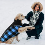 Kuoser Dog Winter Coat, Reversible Waterproof Dog Jacket with Reflective Strip, Warm Dogs Fleece Vest Adjustable Doggy Cold Weather Clothes Plaid Christmas Outfit Pet Apparel for Medium Dogs, Blue M
