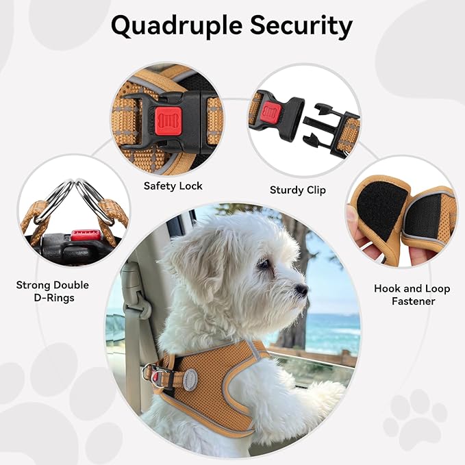 Joytale Small Dog Harness, Breathable Mesh Step-in Vest, Reflective Soft Padded Harnesses Small Sized Dog for Walking, Brown, S