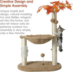 MECOOL Cat Tree Tower 32" Tall Scratching Post with Large Hammcok for Indoor Cats,Self-Massage Bursh Hanging Ball Toys,Maple,Beige