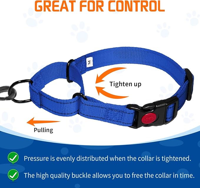 Kazazoo Martingale Collar for Dogs with Quick Release Buckle Adjustable Soft Durable Dog Collar for Small Medium Large No Pull Training Dog Collars-Blue S