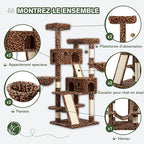MUTICOR 66 Inches Multi-Level Large Cat Tree Tower for Indoor Big Feline/Cozy Plush Perches/Condo/Sisal Scratching Posts/Hammock and Baskets/Activity Center Play House/Wide Base/Leopard Print