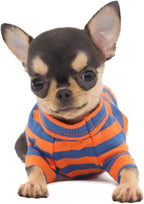 LOPHIPETS 100% Breathable Cotton Striped Dog Tee Shirt T-Shirt for Small Dogs Teacup Chihuahua Yorkie Puppy Clothes -Orange and Blue Strips/XS