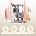 36 inches Cat Tower,Cat Tree for Indoor Cats with Scratching Posts Multi-Level Cat House with Ramp,Double Condos,Spacious Perch,Scratching Sisal Post and Dangling Balls for Kittens,Ashy