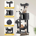 DWVO 44in Cat Tree for Indoor Kittens: Cat Tower Multi-Level with Scratch Posts, Window Padded Plush Perch, Hammock, and Interactive Pompoms Dark Gray