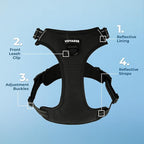 Voyager Dog Harness Dual Leash Attachment No-Pull Control Adjustable Soft but Strong Pet Harness for Medium and Large Dogs with 3M Reflective Technology, Leash Set Black Nylon, M (Chest: 20-25")