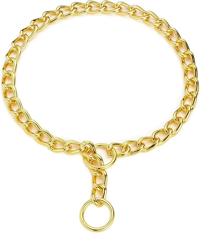 Mogoko Stainless Steel Dog Choke Chain Collar, Puppy Metal P Chain Slip Collar Pet Training Walking Choker(Gold; 3.5mm;22.0 Inch)