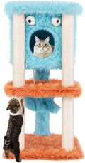 PETSITE 34 inch Monster-Themed Cute Cat Tree, Modern Cat Tree Tower with Sisal Scratching Posts, Cat Condo, and Hanging Dangling Toys, Long Plush Covered Surface